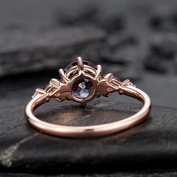 Color-Changing Alexandrite Engagement Ring unique moon star $335 sz 6.5 - Picture 6 of 6